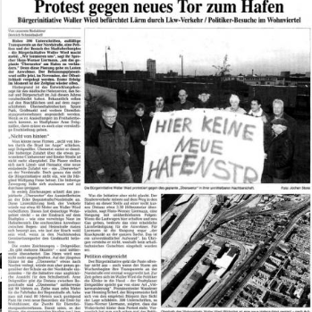 Zeitungsartikel aus dem Weser Kurier 2000 "Protest gegen neues Tor zum Hafen"